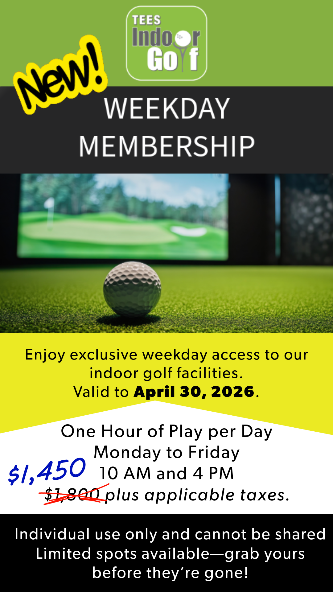 TeesIndoorGolf membership sale