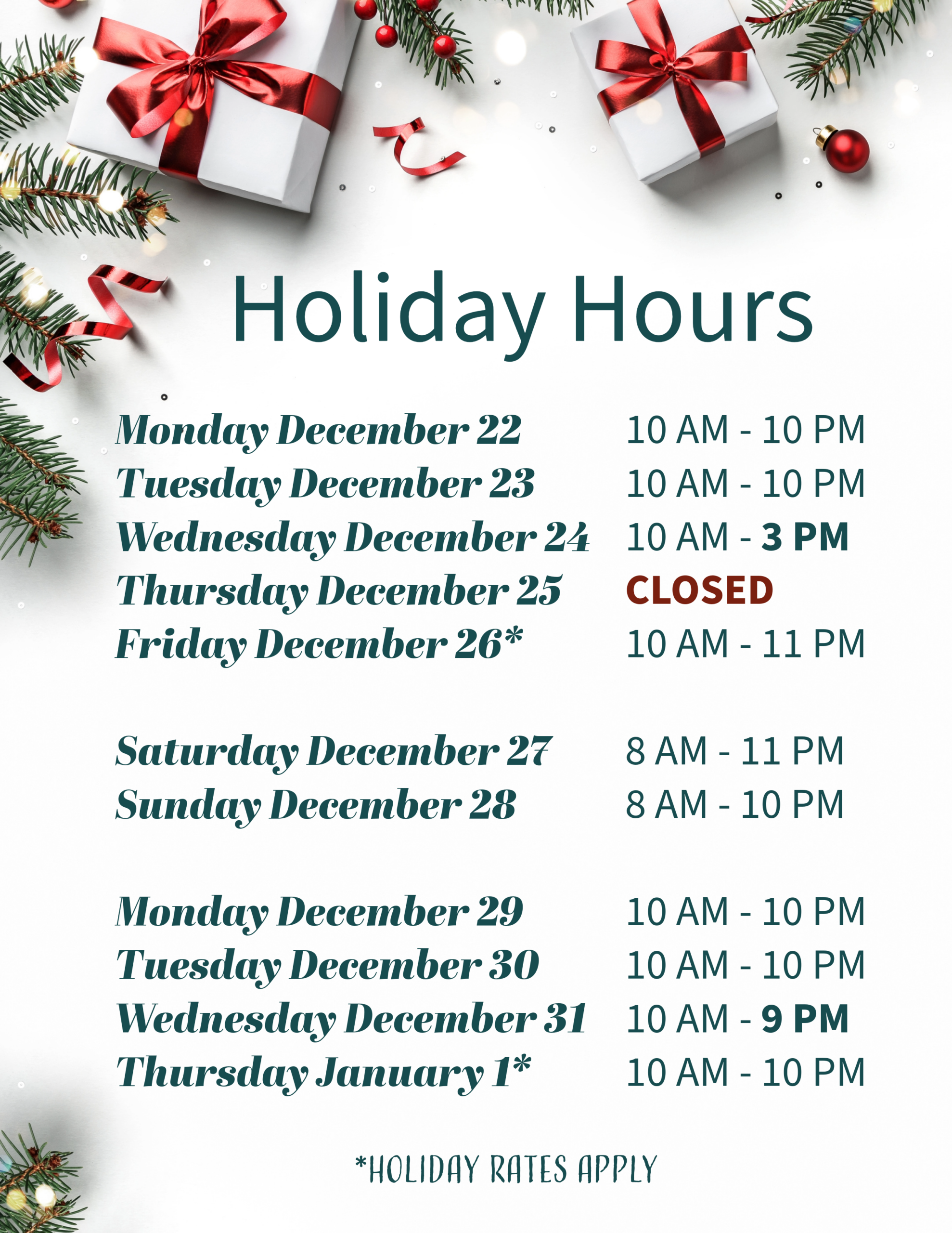 Tees Holiday Hours
